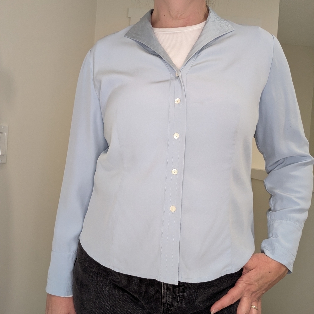 Talbot's Vintage 100% Silk Bottom Up Blouse Baby Blue Size 14P